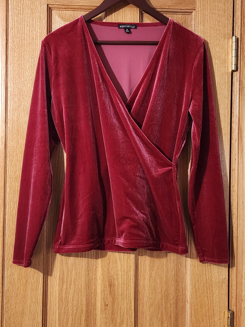 J. Crew Mercantile Velvet Wrap Top Women's Sz M Red Preppy Office Wear Holiday